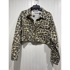 Dimora Made in ITALY Leopard Print Cotton Cropped Denim Jacket L